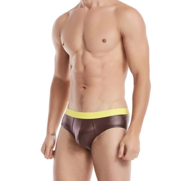 Faux Leather Briefs - Yellow - Picture 4 of 5
